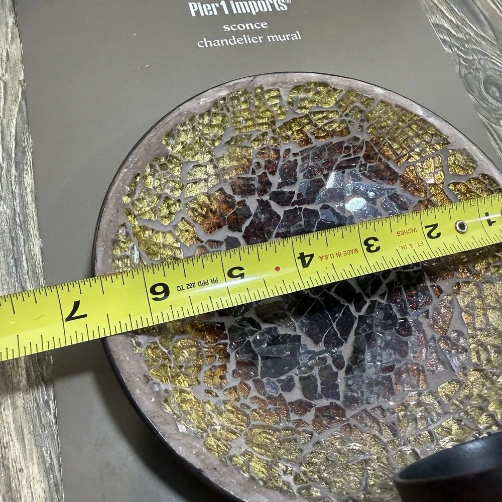 PIER ONEMosaic Round Crackle Gold Tan Glass and Metal‎ Wall Sconce Candle Holder